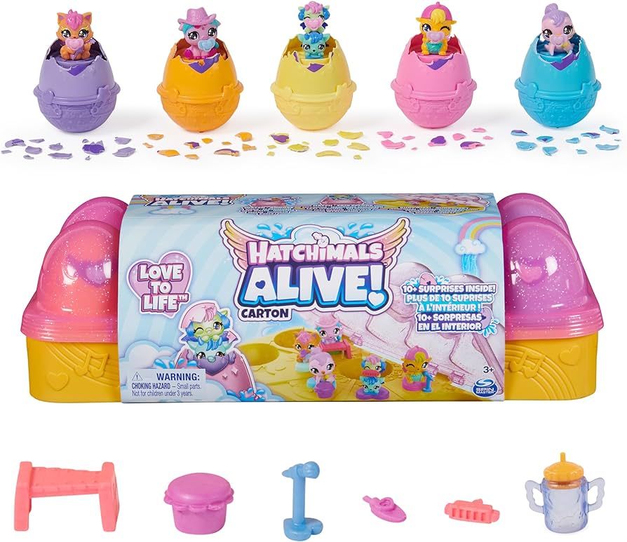 Hatchimals Alive, Pink & Yellow Easter Eggs Carton with 6 Mini Figures in Self-Hatching Eggs & 11... | Amazon (US)