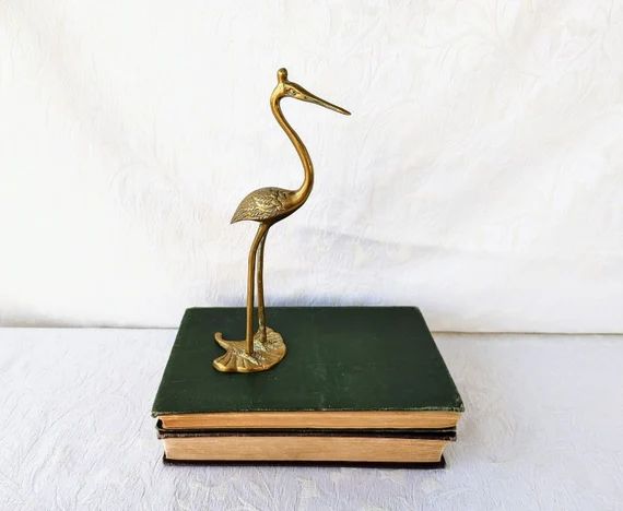 Rare Brass Crane/Heron on Leaf - Vintage Mid Century Art Nouveau Bird Nature Decor | Etsy (US)