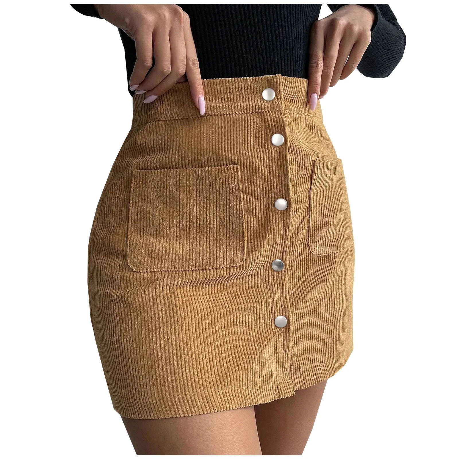 Besolor Women's Corduroy Fall Mini Skirt High Waisted Button down Solid Color Short Pencil Skirt ... | Walmart (US)