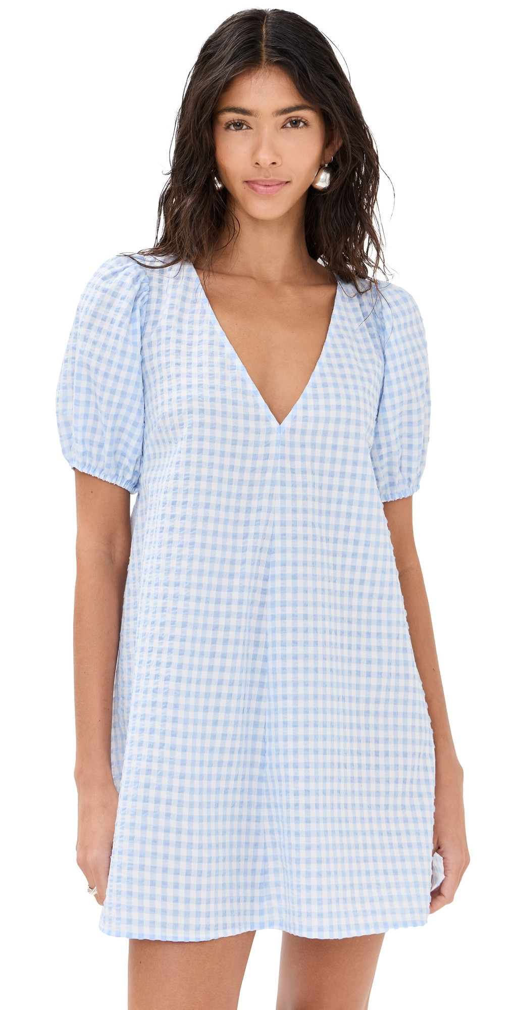 STAUD Marsh Mini Dress Sky Gingham S | Shopbop