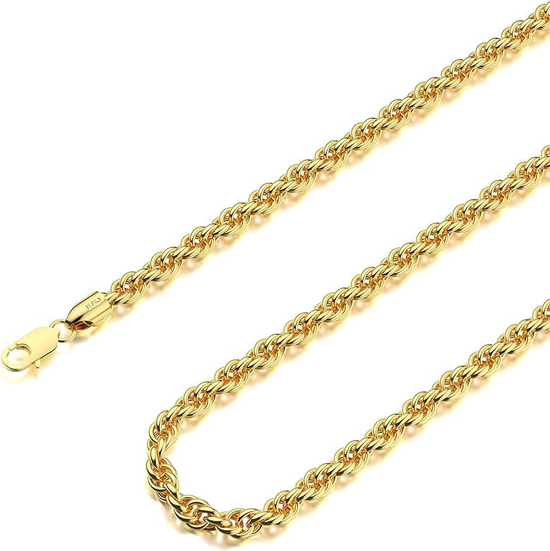Waitsoul 925 Sterling Silver Rope Chain Lobster Clasp 2/2.5/3/4/5mm Gold/Silver Chain for Men Wom... | Amazon (US)