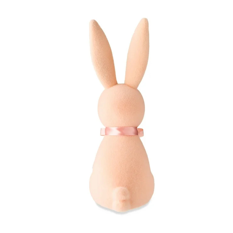 Easter Flocked Peach Bunny Decor, 16 in, by Way To Celebrate - Walmart.com | Walmart (US)