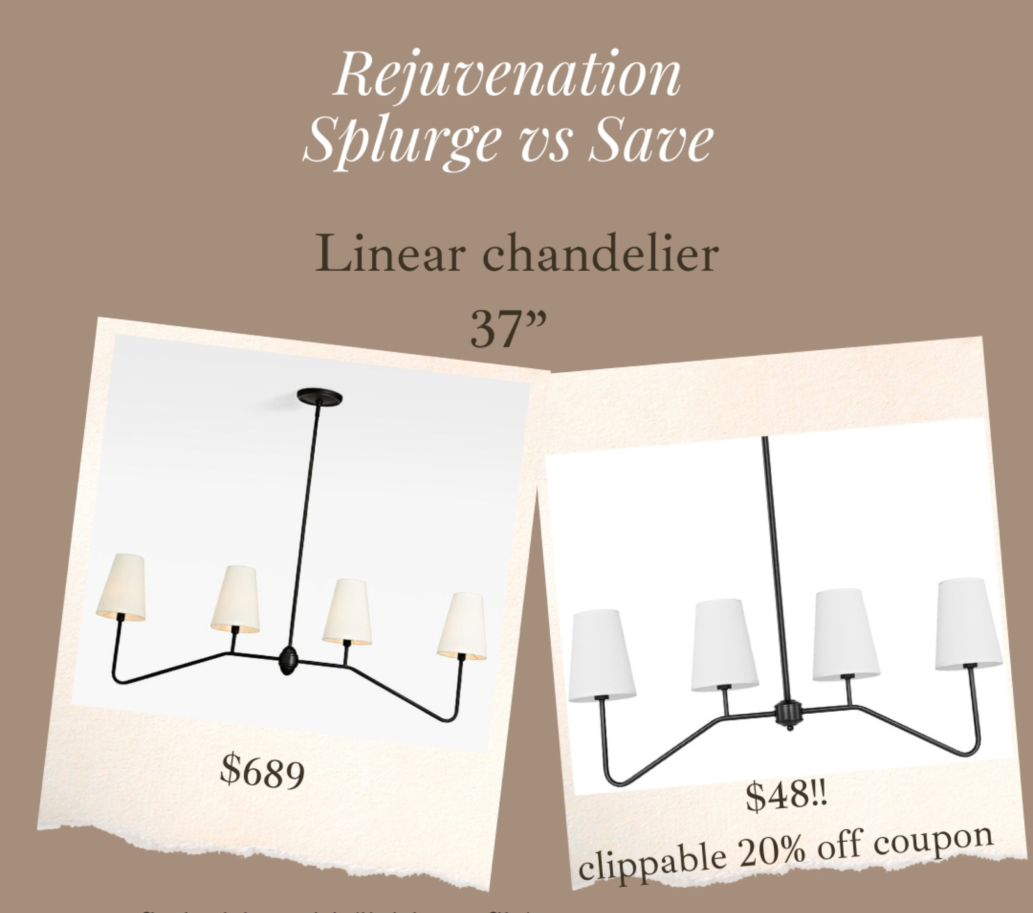 Wow!! This rejuvenation linear chandelier lookalike is 20% off right now! If you are looking for budget friendly ways to update your dining room chandelier or kitchen island lighting, this is perfect!
