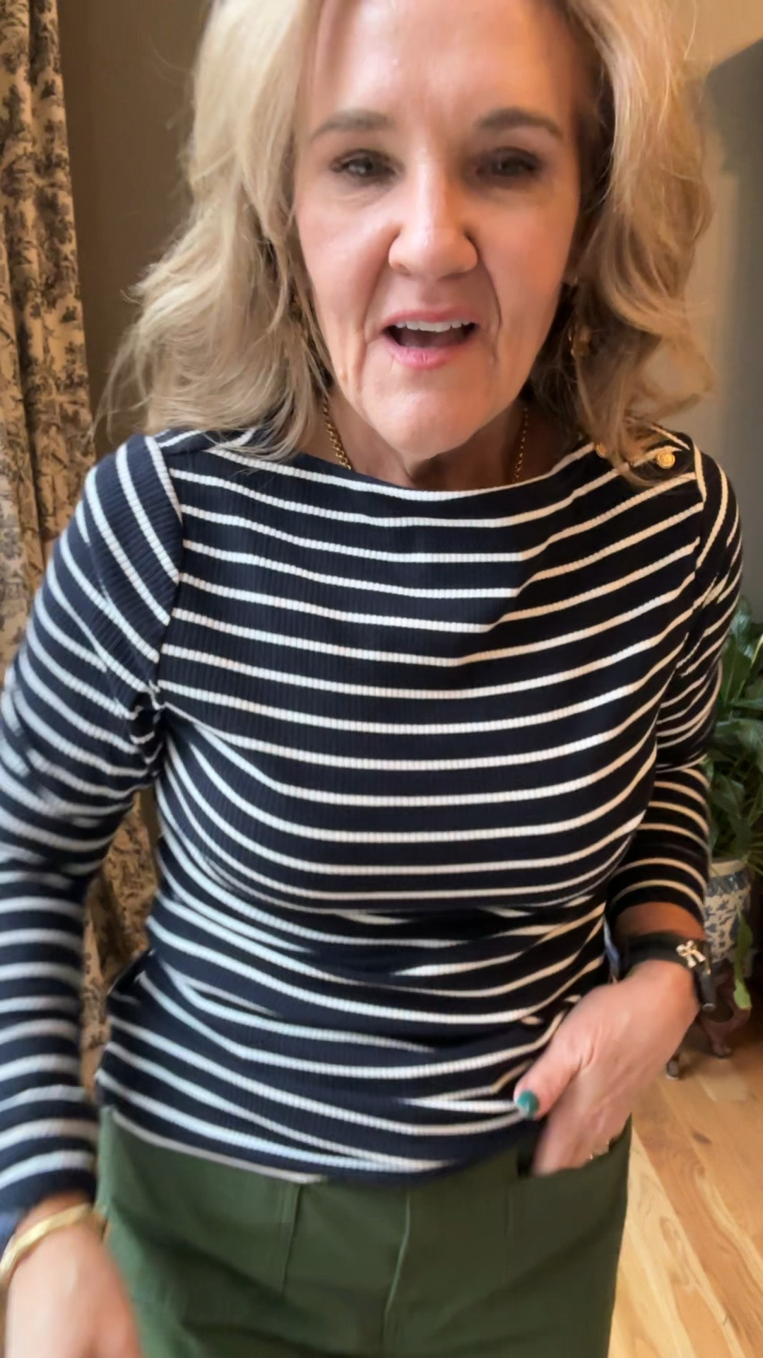 Wearing size medium in my Walmart pieces! Love this boatneck tee! 

The pants are a lighter spring weight. I’m 5’3. They’re def a crop length. 

Walmart fashion green pants striped top 
Vacation outfit 

#LTKTravel #LTKOver40 #LTKFindsUnder50