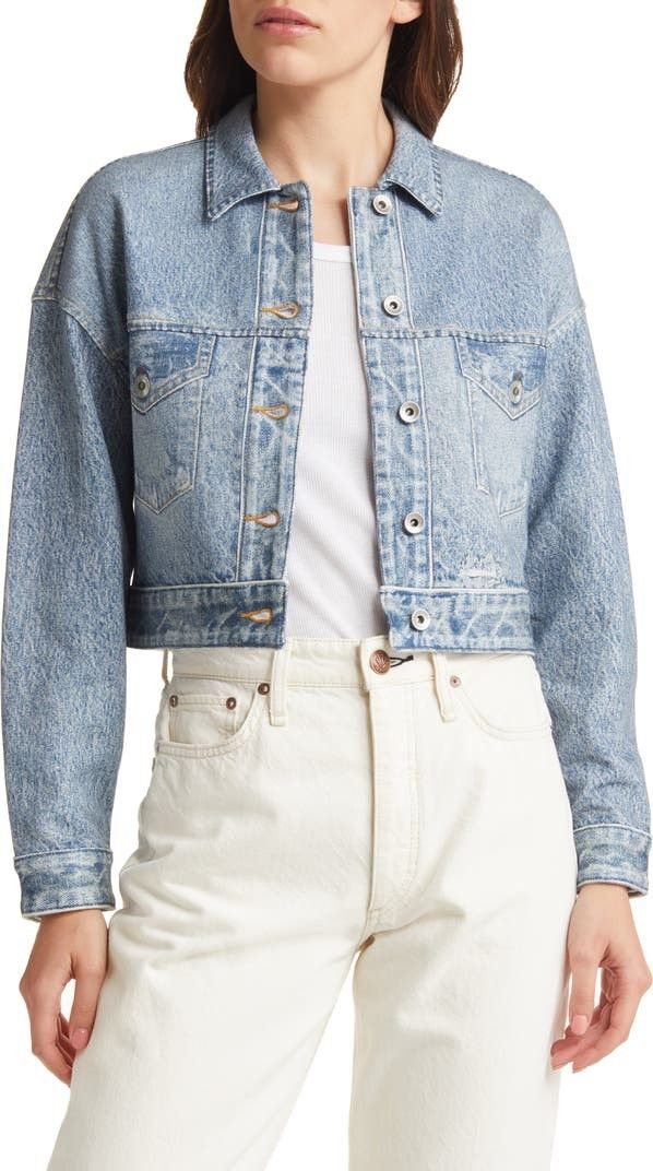 rag & bone Crop Denim Trucker Jacket Denim Jacket Outfit Blue Jacket Summer Jacket Outfits | Nordstrom