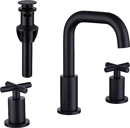 Amazon.com: Black 8 Inches 3 Hole Bathroom Faucet, 2 Handle Widespread Bathroom Faucets Matte Bla... | Amazon (US)