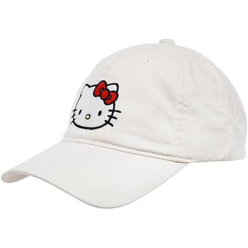 Hello Kitty Baseball Cap, Adjustable Cotton Dad Hat with Curved Brim, Pigment Washed, Cream, One Size | Amazon (US)