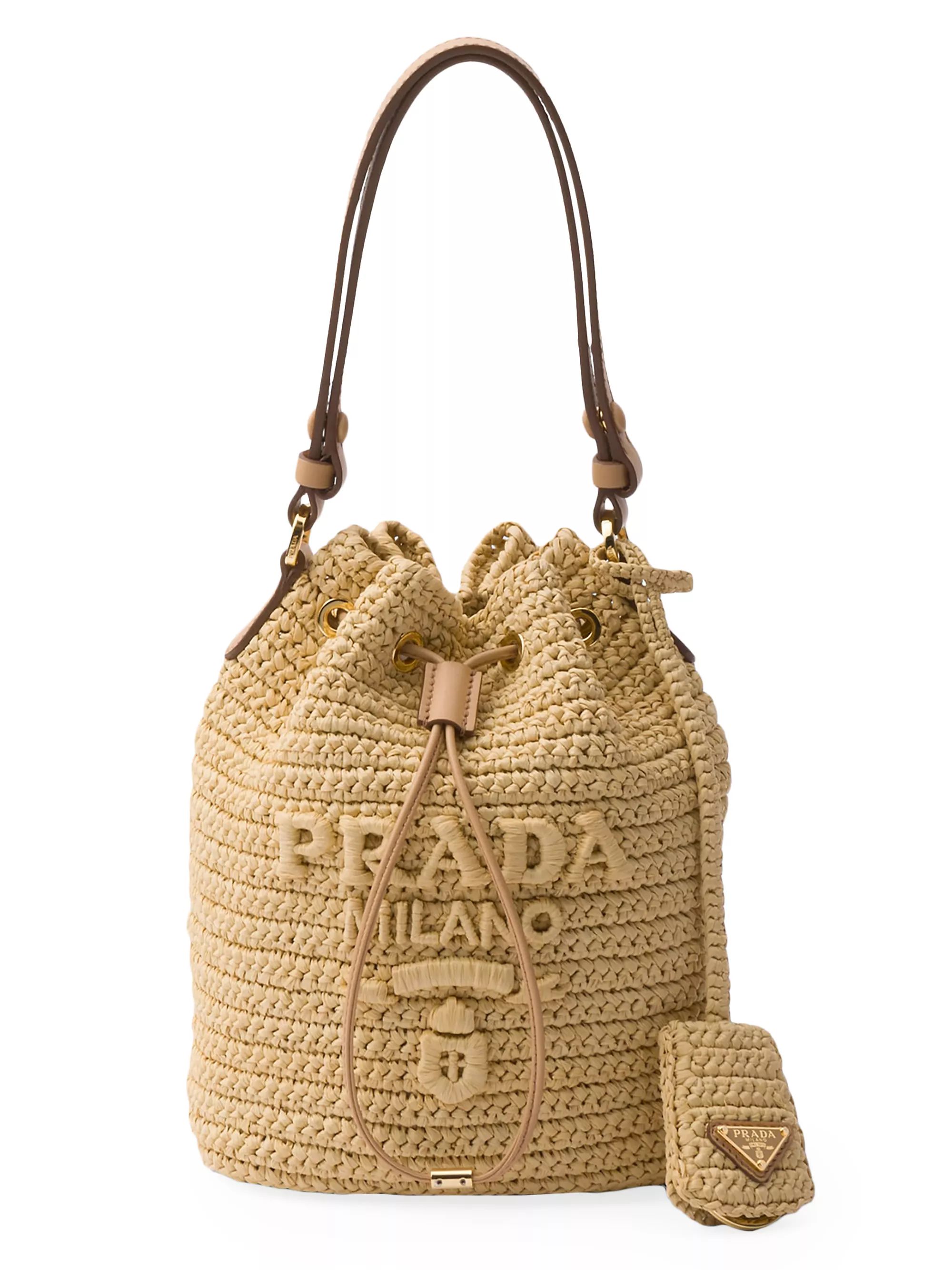 Shop Prada Crochet and Leather Mini-Bucket Bag | Saks Fifth Avenue | Saks Fifth Avenue