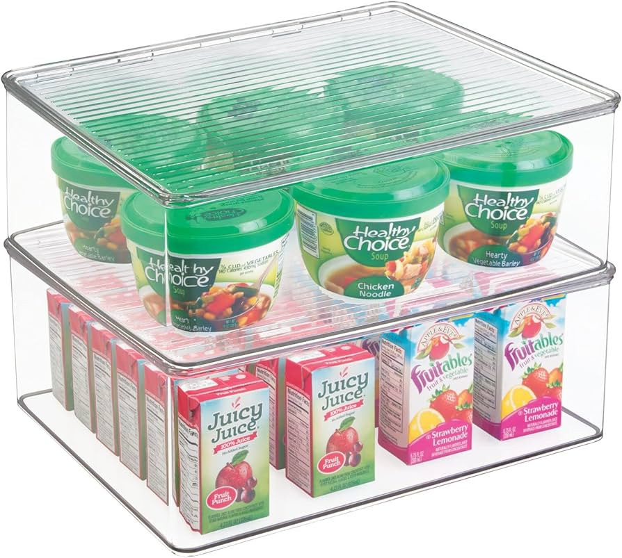 mDesign Plastic Kitchen Pantry and Fridge Storage Organizer Box Containers with Hinged Lid for Sh... | Amazon (US)