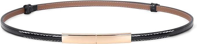 JASGOOD Women's Skinny Patent Leather Belt Adjustable Slim Waist Belt with Gold Buckle for Dress | Amazon (US)