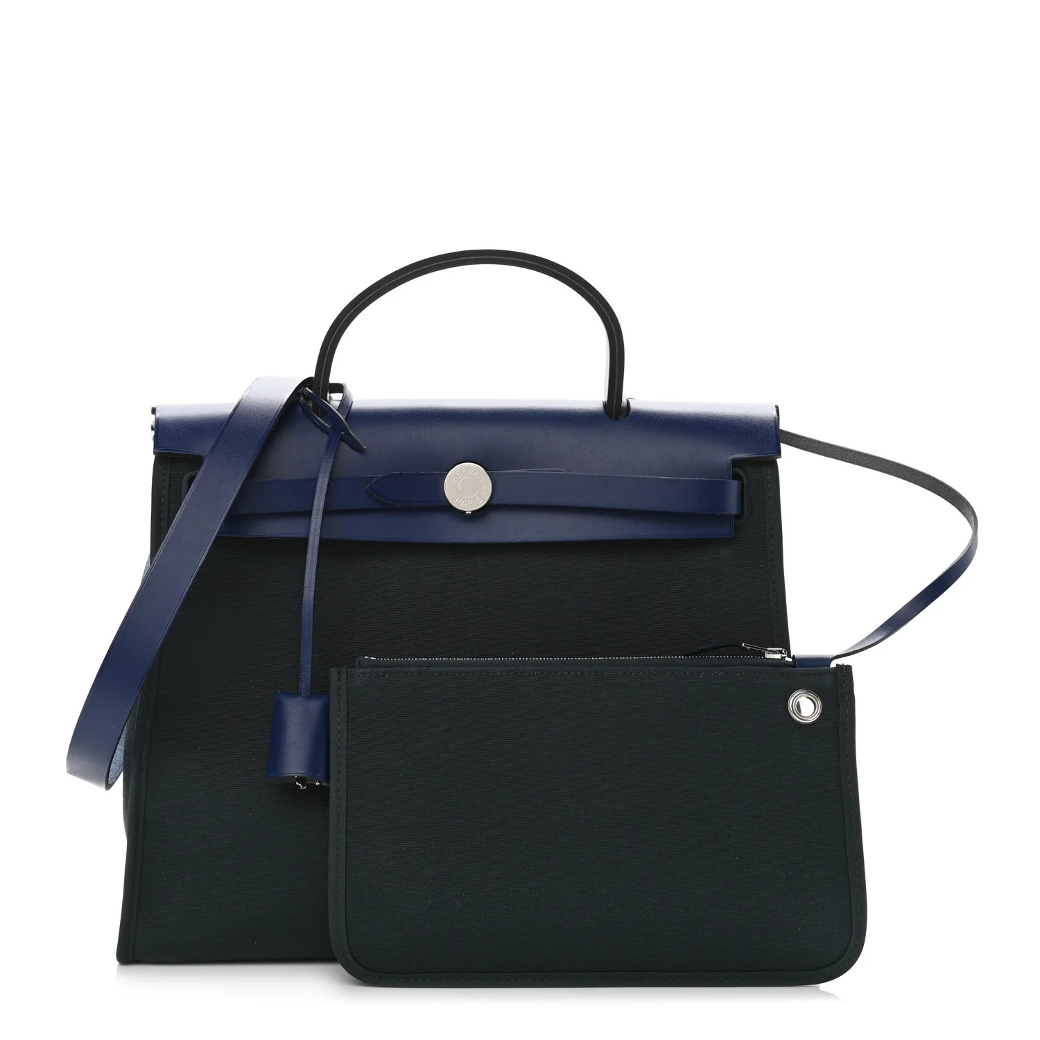 HERMES Vache Hunter Toile Herbag Zip 31 PM Vert Cypress Bleu Saphir | FASHIONPHILE (US)