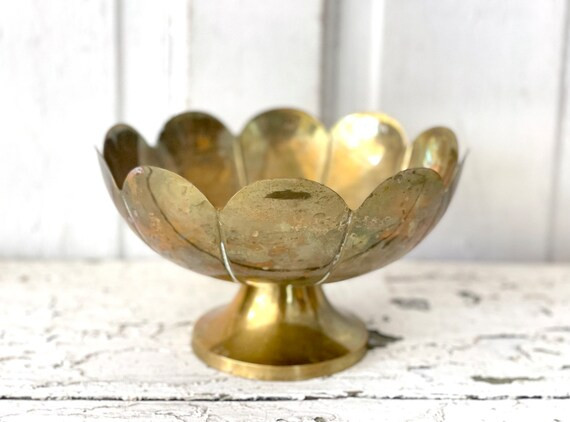 Vintage Brass Footed Bowl Aged Patina Lotus Scalloped | Etsy (US)