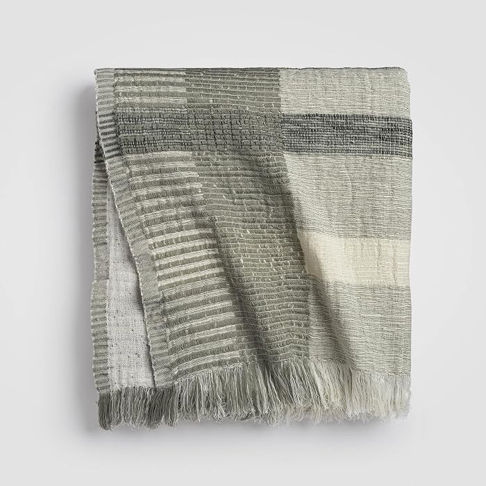 Zen Garden Plaid Throw Blanket 55x80, Sage Neutral Plaid 100% Cotton Decorative Sofa and Bed Blanket, Lightweight All-Season Throw, Handwoven in India, Luxury Bedding Accent | Amazon (US)