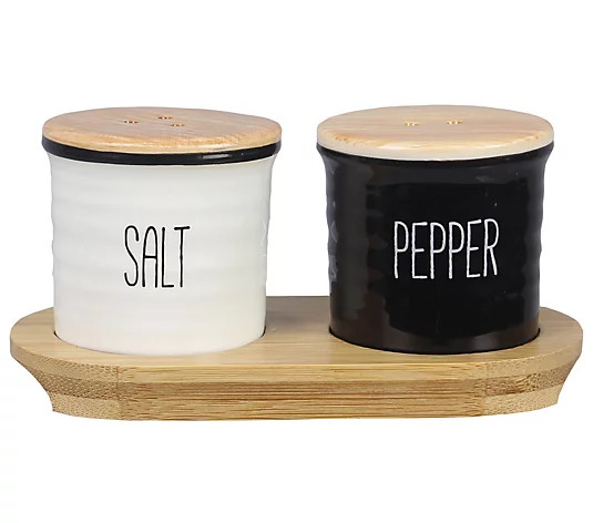 Young's Inc. Black & White Salt & Pepper set w/Bamboo Base - QVC.com | QVC