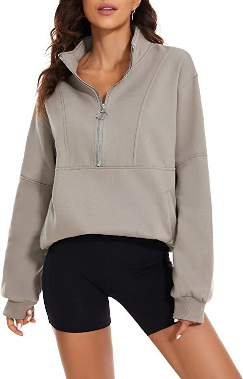MISSACTIVER Women’s Oversized Half Zip Sweatshirt Quarter 1/4 Zipper Long Sleeve Drop Shoulder ... | Amazon (US)