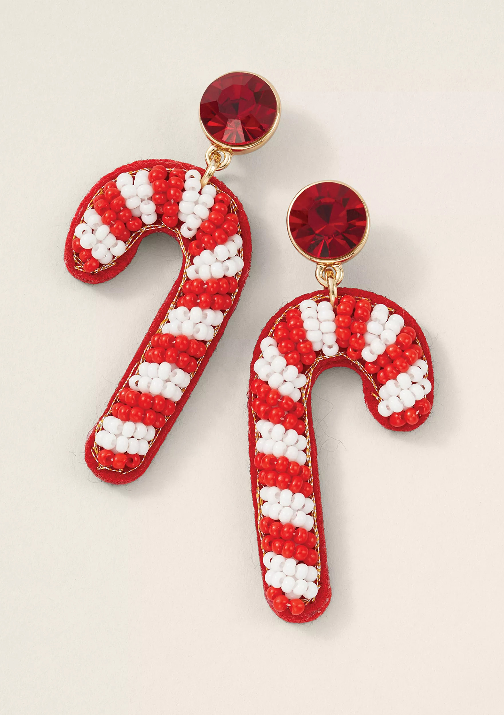 Sewing Down South x Crown & Ivy™ Beaded Candy Cane Drop Earrings | Belk