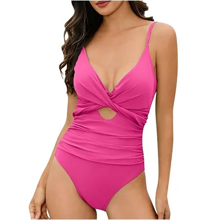 Zpanxa One Piece Swimsuit Women One Piece Bathing Suit for Women Fashionable and Sexy Hollowed Out Belly Covering Deep V-neck Strap Swimsuit Hot Pink XXL | Walmart (US)