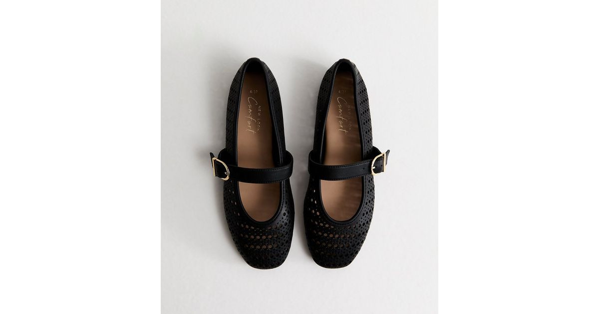 Black Faux Leather Lazor Cut Mary Jane Shoes | New Look | New Look (UK)