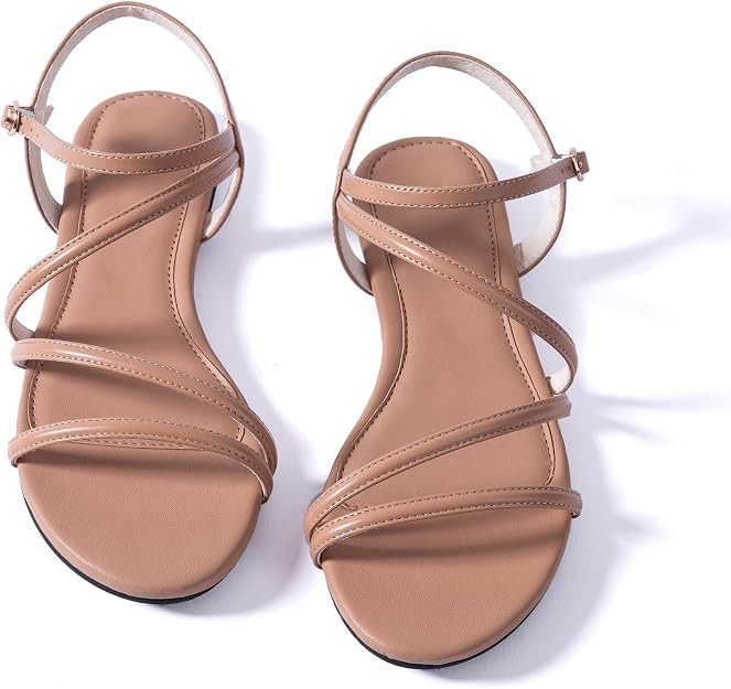 Mtzyoa Women Flat Sandals Dressy Strappy Gladiator Summer Ankle Strap Nude Open Toe Comfortable W... | Amazon (US)