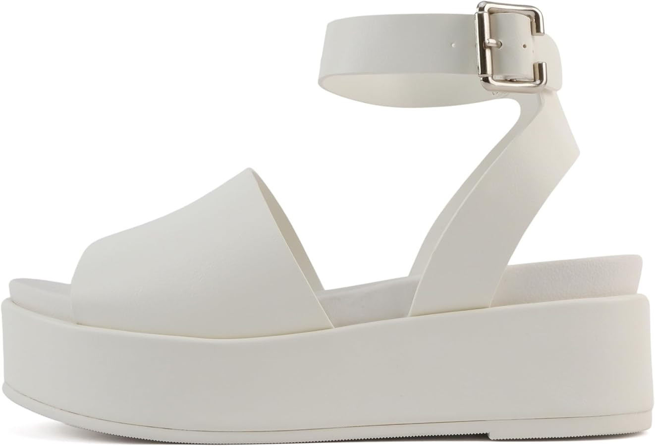 Soda \u201cMagic\u201d ~ Women Round Toe Single Band Platform Sandal with Adjustable Ankle Strap | Amazon (US)