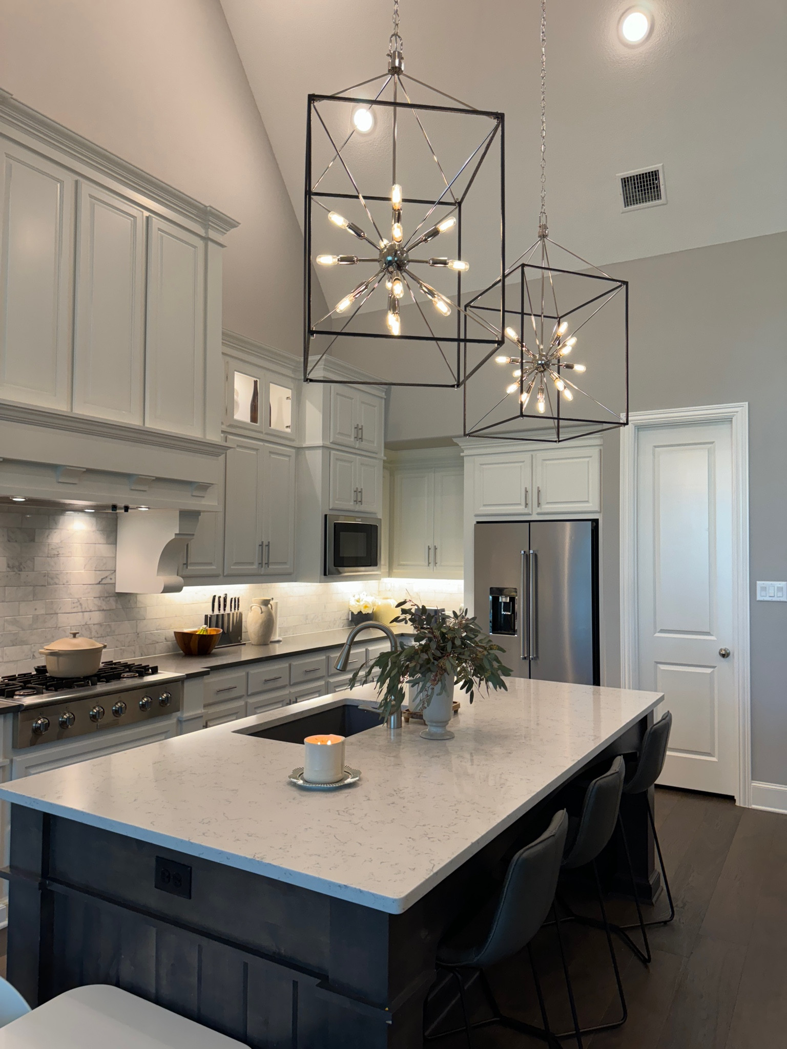 Kitchen statement lighting, two toned kitchen, quartz counters, target home decor, timeless modern kitchen, transitional kitchen

#LTKHome