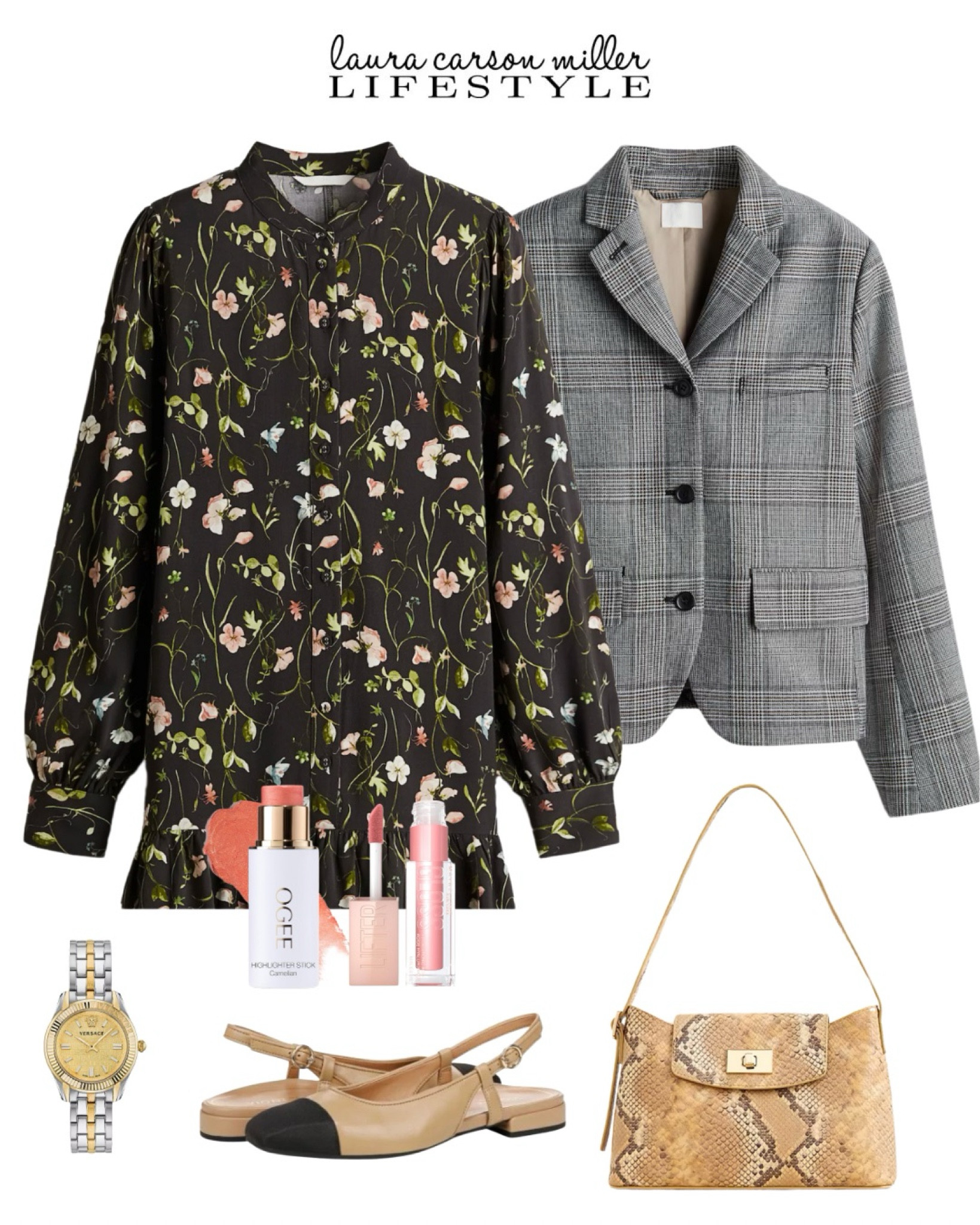 You’ll be giving off boss babe vibes at the office, the work dinner or the annual firm retreat when you drape this blazer over your shoulders with this gorgeous floral dress. No one will expect how the blue gray tones in the blazer bring out the blue flowers in the dress. Plus the floral + plaid combo = ✅!! You’ll not only be heralded as a creative genius but also as a style ⭐️.
Laura carson miller, floral dress, plaid blazer, slingbacks, peachy pink cheeks + lips, work outfit, vacation outfit, style tips, watch, animal print bag 

#LTKStyleTip #LTKWorkwear #LTKItBag