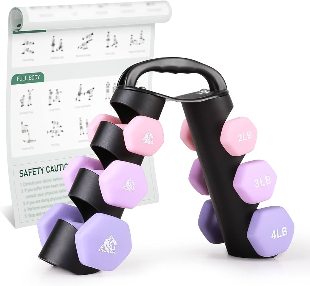 LIONSCOOL Set of 2 Neoprene Coated Dumbbell Hand Weights, Anti-Slip and Anti-Roll Hex Dumbbells i... | Amazon (US)