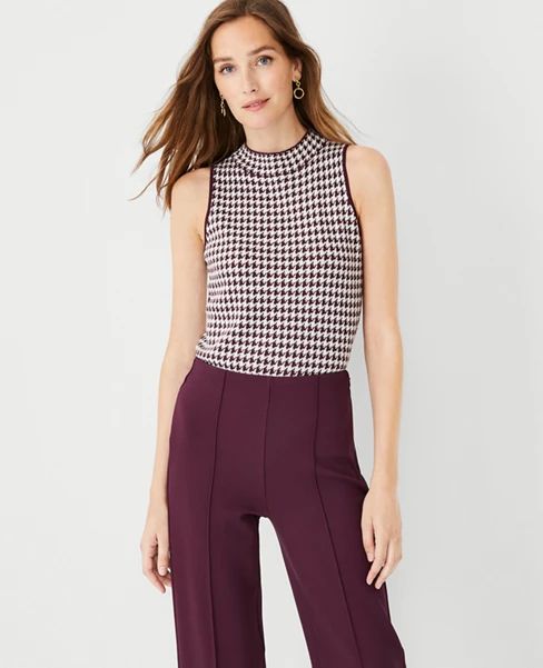 Petite Houndstooth Mock Neck Sweater Shell | Ann Taylor (US)