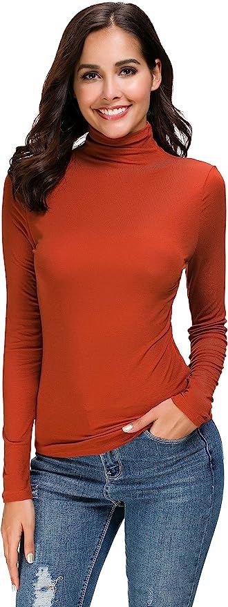 Womens Long Sleeve Mock Turtleneck Stretch Fitted Underscrubs Layer Tee Tops | Amazon (US)