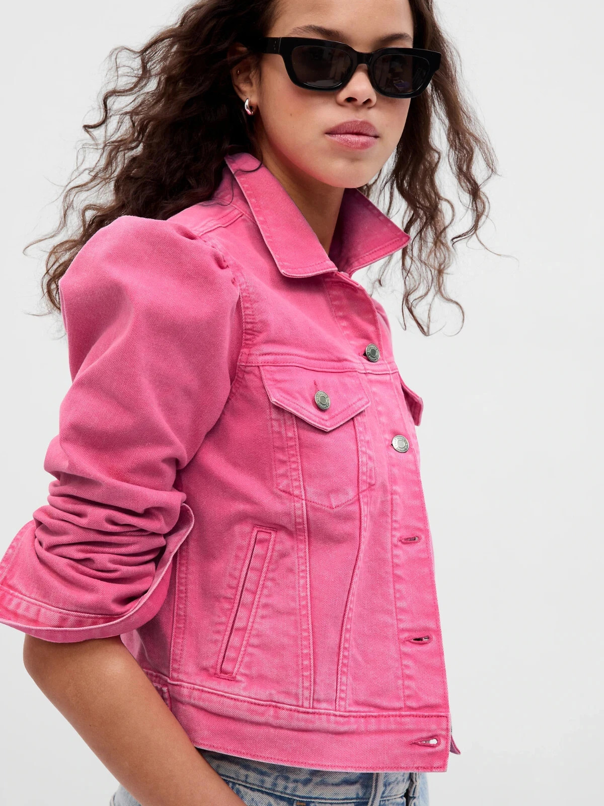 Gap x Barbie Women's Size M P Petite Jacket Denim Icon Pink Puff Sleeves NWT | eBay US