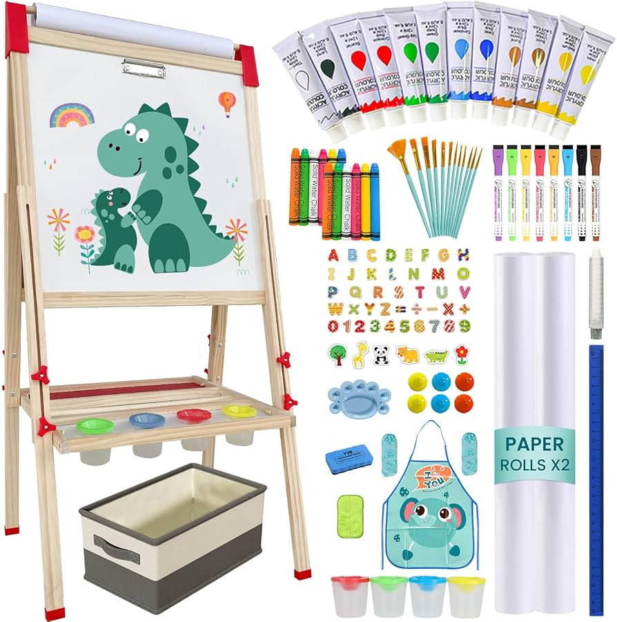 Easel for Kids,Adjustable Wooden Art Easel for Kids,114+ Art Supplies,Double Sided Magnetic Chalk... | Amazon (US)
