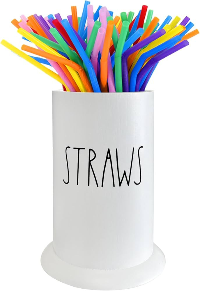 Straw Dispenser for Counter, Bamboo Straw Holder, Coffee Stirrers Holder for Farmhouse Decor, Cof... | Amazon (US)