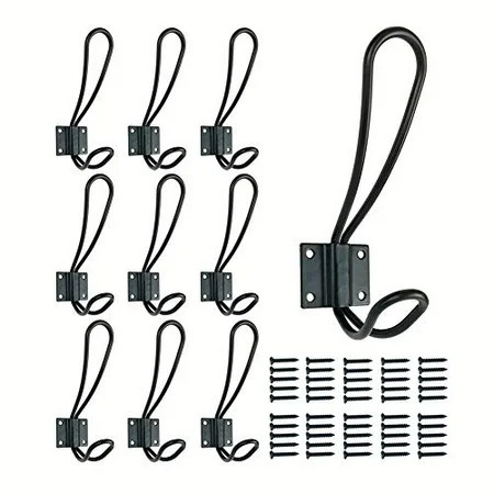 Rustic Metal Coat Hooks 10 Pack with 50Pcs Screws in, Black Wall Mounted Hooks, Double Vintage Hooks | Walmart (US)