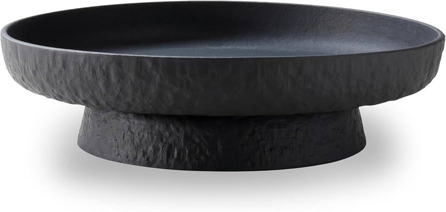 Granite Inspired Matte Black Fruit Bowl | Wide, Shallow Textured Pedestal Bowl | 11 Inch Unique C... | Amazon (US)