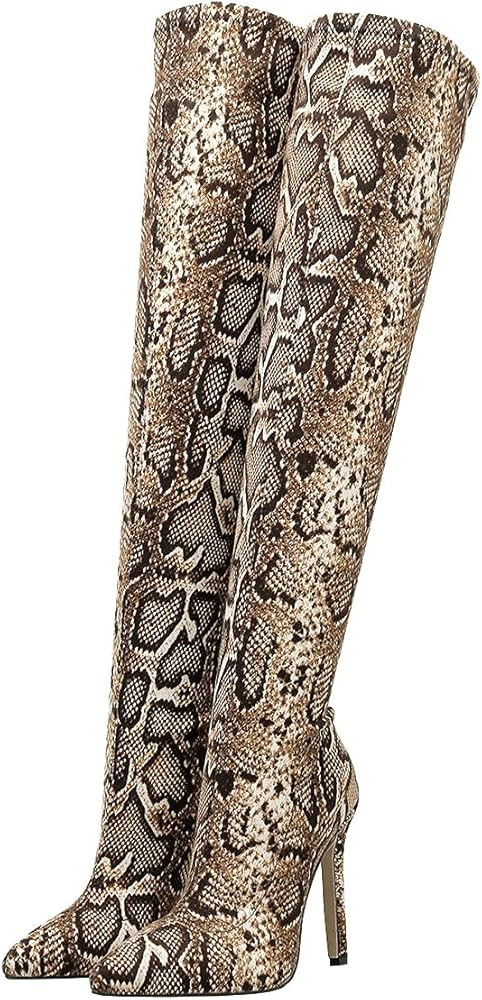 Trendenzy Womens Thigh High Pointed Toe Boots Over Knee High Heel Stiletto Boots | Amazon (US)