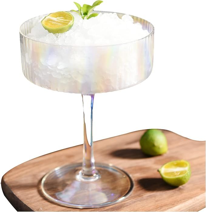 whatAmug Iridescent Cocktail Glass Set of 2, Rainbow Glass Gifts, Vintage Stem Design for Champag... | Amazon (US)