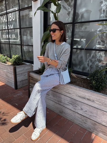 Today’s casual outfit for lunch 
Linen pants come in petite sizes (wearing petite and didn’t have to alter the hem)- wide legged fit 
Bag is 10% off first purchase w/code MCMITSYBITSY 

#LTKover40