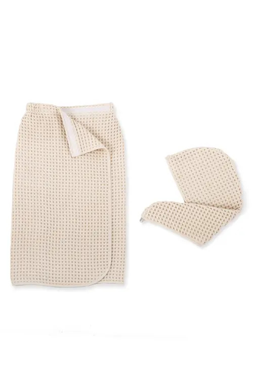 DKNY Pure Pure Yarn Dyed Cotton Waffle Body Wrap & Hair Wrap Set in Natural at Nordstrom | Nordstrom