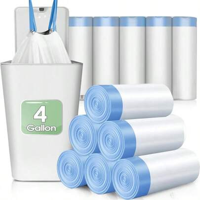 2/4/8rolls(30/60/120pcs), Small Drawstring Trash Bags 4 Gallons, Plastic Garbage Can Trash Can Bags 15 Liters For Bathroom Restroom Bedroom Office Toi | SHEIN