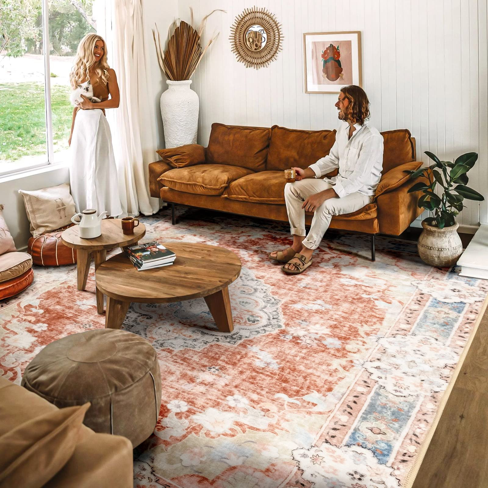 MUJOO 8'x10' Area Rugs for Living Room Large Washable Rug Boho Carpet 8'x10' for Bedroom Non Slip... | Amazon (US)