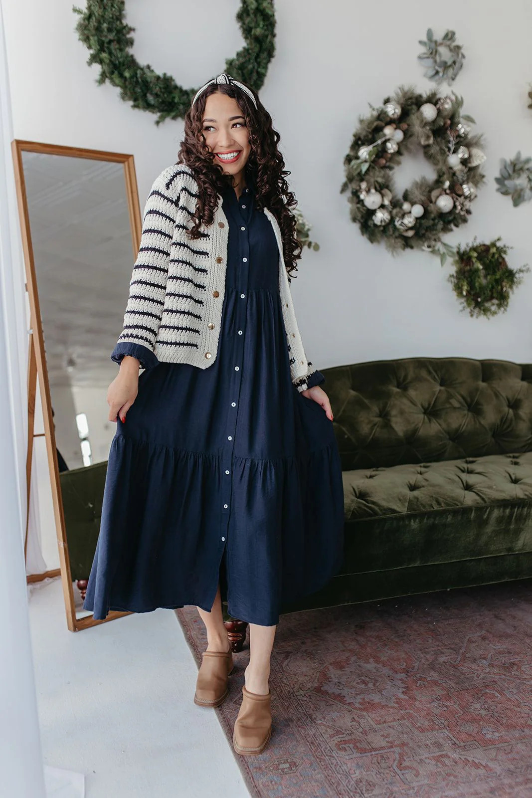 THE PERCY BUTTON DOWN DRESS IN NAVY | Pink Desert