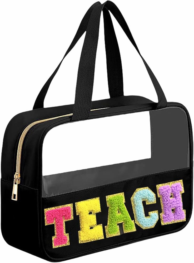Teacher Appreciation Gifts, Chenille Letter Teacher Tote Bag Clear Makeup Bag with Handle and Zip... | Amazon (US)
