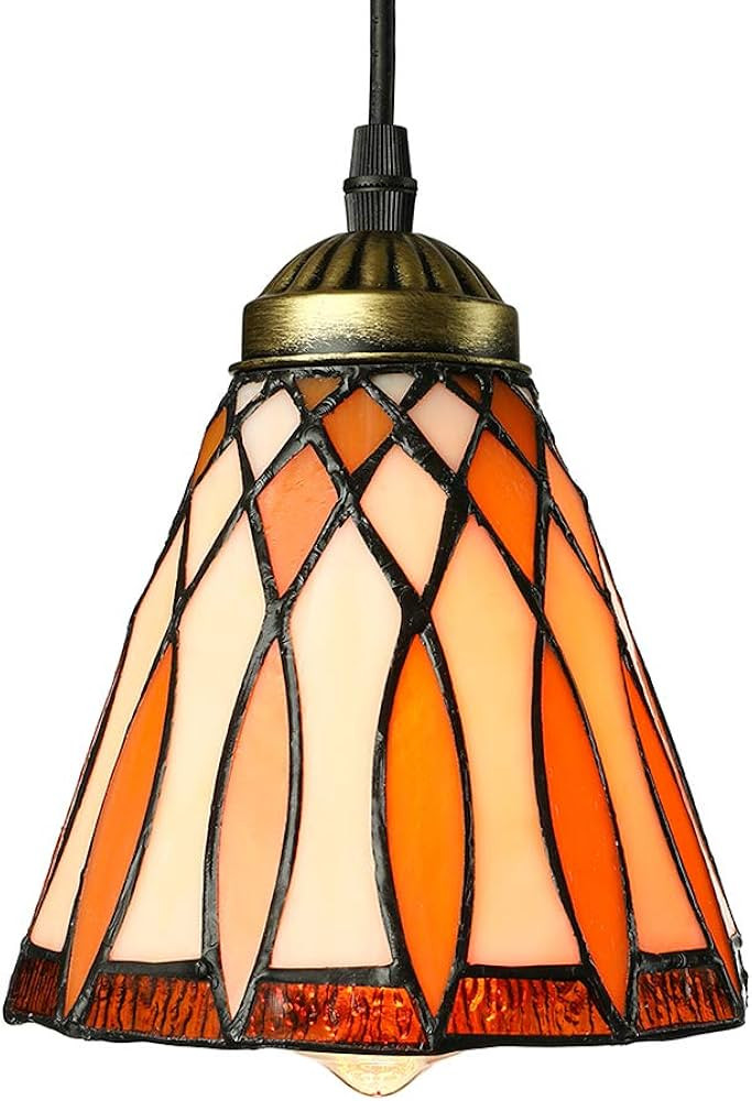 LITFAD 6 Inch Bell Shade Pendant Lamp Tiffany Stained Glass One-Light Mini Pendant Lighting Art D... | Amazon (US)