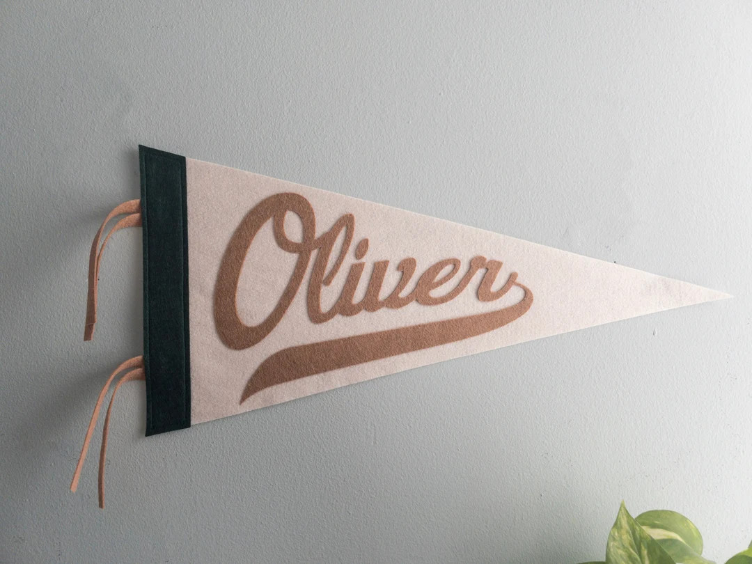 Custom Name Pennant Flag Large Personalized Name Gift Baby Shower Neutral Nursery Decor Wool Felt... | Etsy (US)