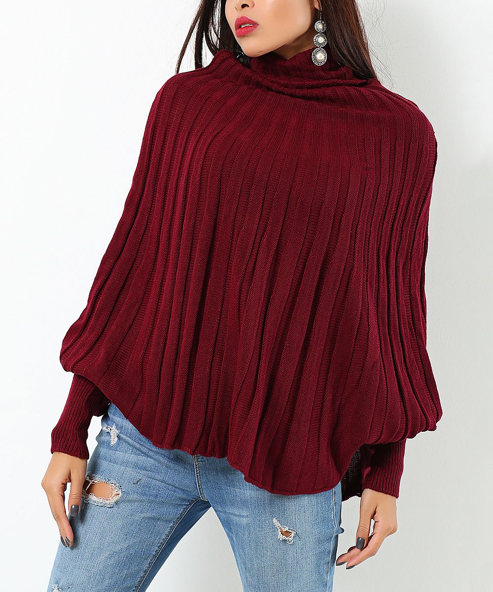 Burgundy Cape-Sleeve Sweater - Women | zulily