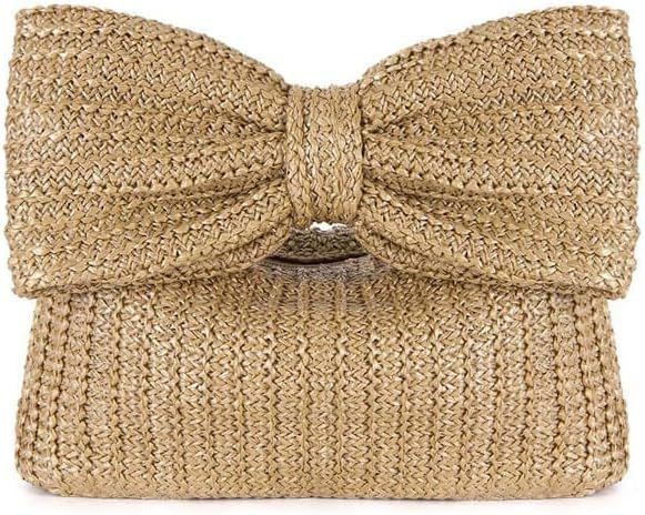 YYW Women Straw Clutch Purse Woven Bowknot Envelope Handbag Wedding Clutch Bag for Vocation Party | Amazon (US)