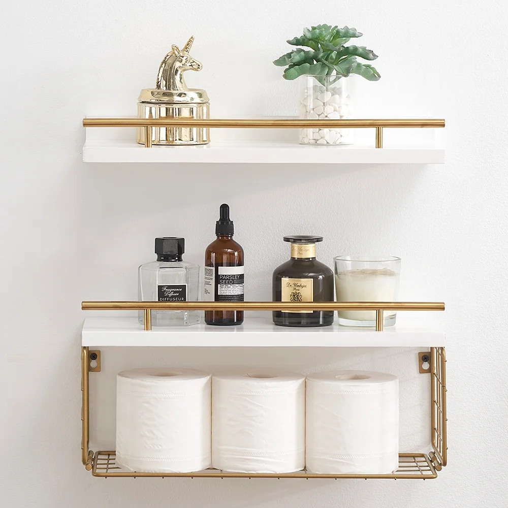 Keenstone 6 in x 16.5 in 2 -Tier White Rustic Floating Shelves (2 Pieces) | Walmart (US)
