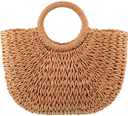 Frienda Straw Tote Bag Summer Beach Bag Handmade Straw Rattan Woven Handbag for Women Travel | Amazon (US)