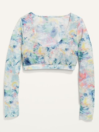 Long-Sleeve Voop-Neck Cropped Rashguard Swim Top for Women | Old Navy (US)