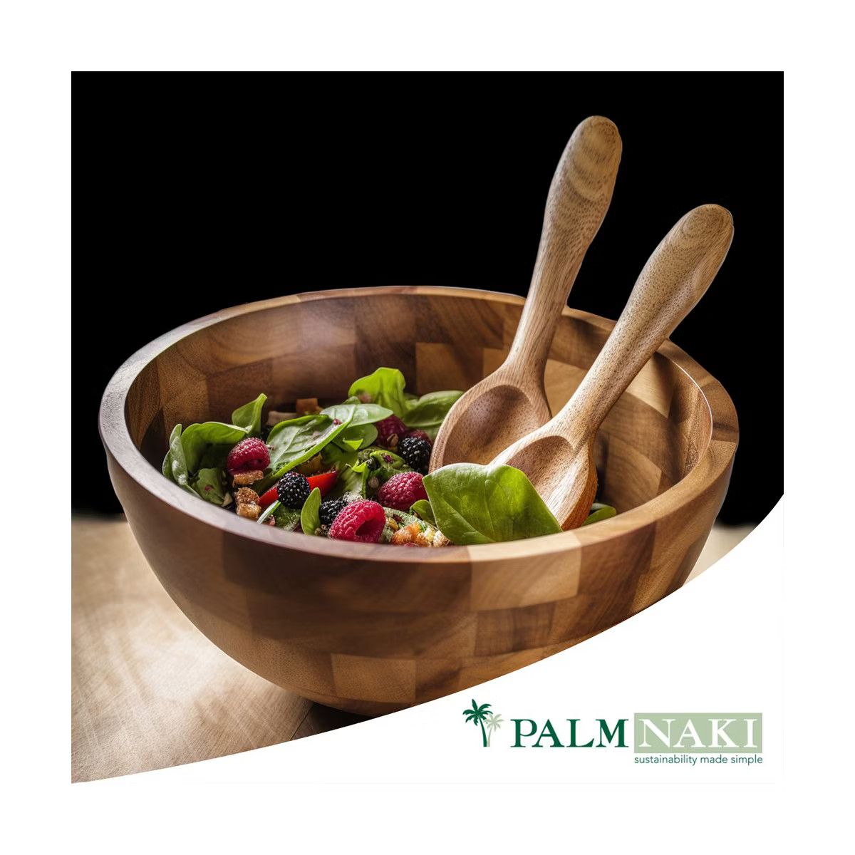 Palm Naki Premium Acacia Wood Salad Bowl and Servers Set - 3 Piece, Elegant Design | Target